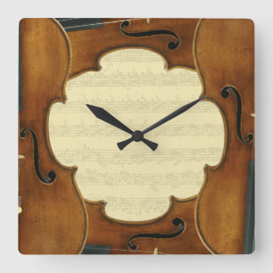 Stradivari Violins Bach Partita Music Manuscript Square Wall Clock