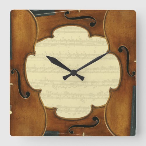 Stradivari Violins Bach Partita Music Manuscript Square Wall Clock