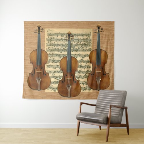 Stradivarius Violin Trio Bach Chaconne Manuscript Tapestry