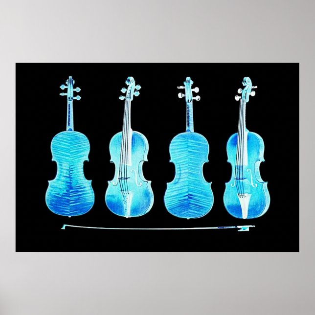 stradivarius violins and bow blue poster FROM 8.99 (Front)