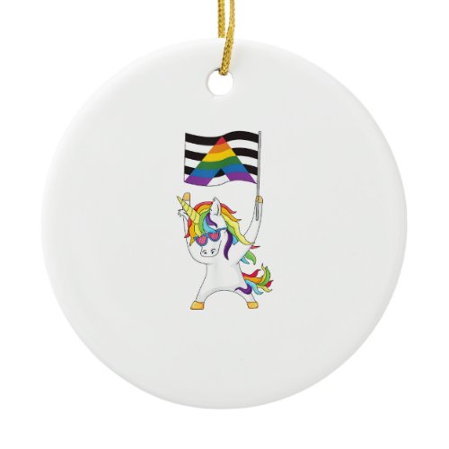 Straight Ally Flag Unicorn Trans Gay Pride LGBTQIA Ceramic Ornament