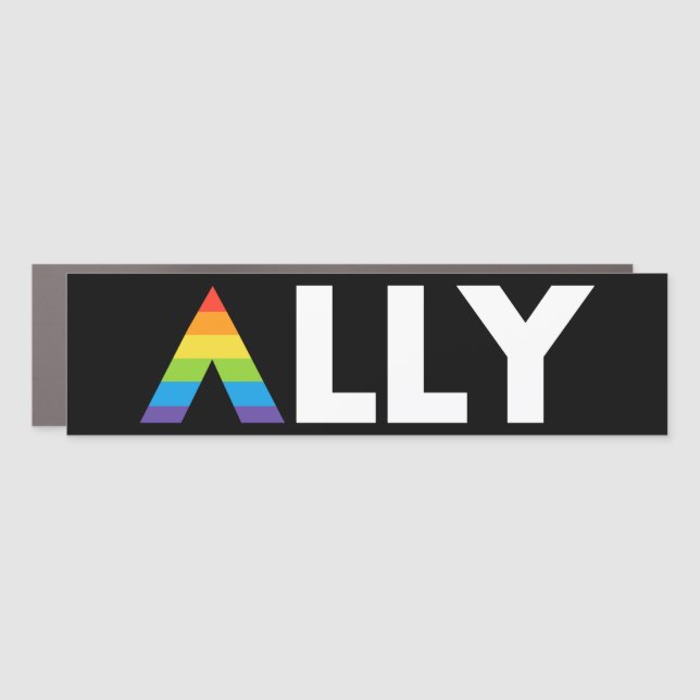 Straight Ally LGBTQ Rainbow LGBT Bumper Car Magnet (Front)