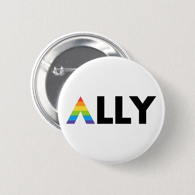 Straight Ally LGBTQ Rainbow LGBT Button (Front & Back)