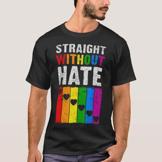 Straight Ally Pride Rainbow Hearts Lgbt T-Shirt (Front)