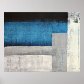 'Straight Forward' Teal and Grey Abstract Art Poster