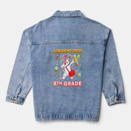 Straight Into 8th Grade Dabbing Unicorn Eighth Kid Denim Jacket