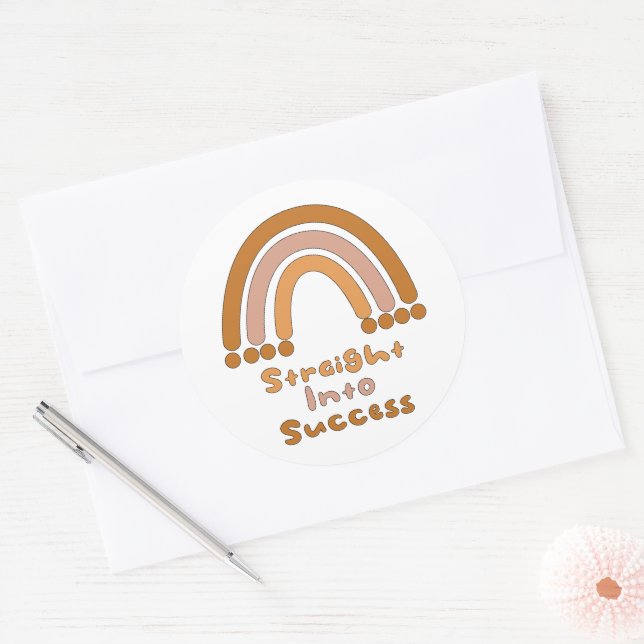 Straight into success inspirational boho rainbow classic round sticker (Envelope)