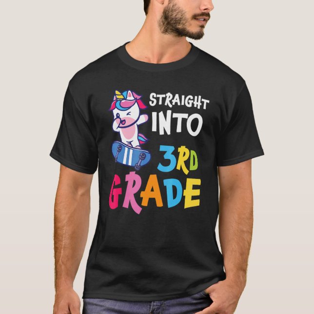Straight Into Third Grade Unicorn Cute 3rd Grade T-Shirt (Front)