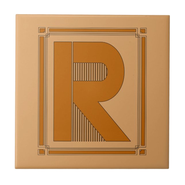 Straight lines art deco with monogram, letter R Tile (Front)