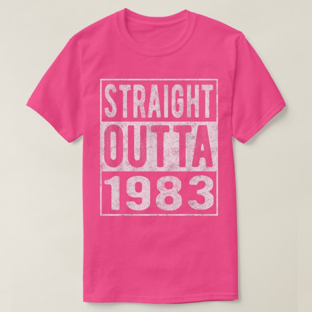 Straight Outta 1983, Fun Distressed Born 1983 Birt T-Shirt (Design Front)
