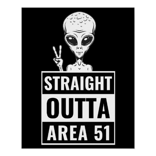Straight Outta Area 51 Alien Peace Sign Poster