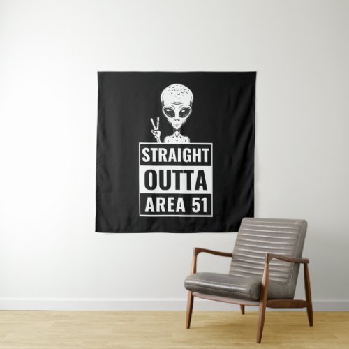 Straight Outta Area 51 Alien Peace Sign Tapestry
