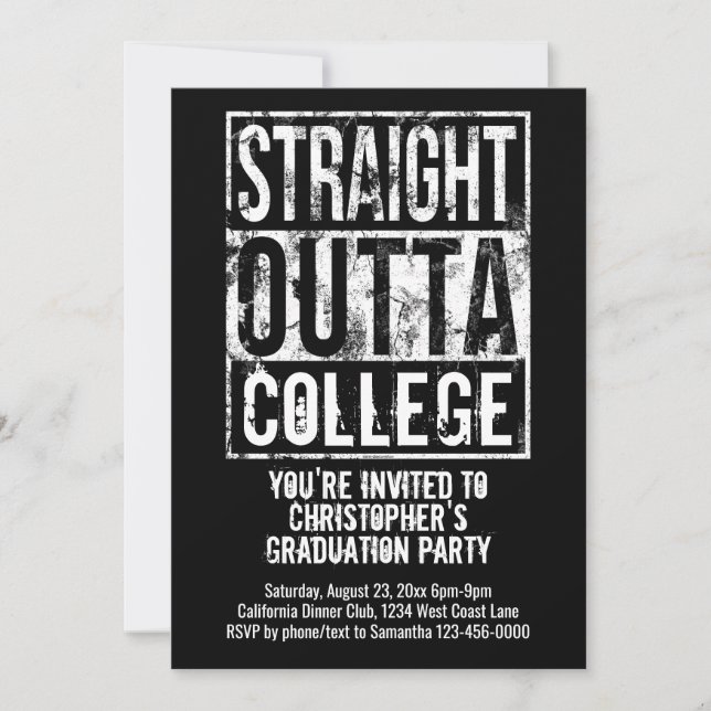 Straight Outta College Funny Graduation Party Invitation (Front)