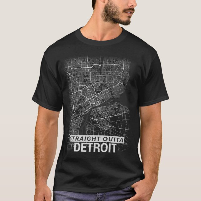 Straight Outta Detroit city map (LARGE PRINT) T-Shirt (Front)