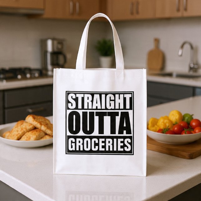 Straight Outta Groceries Grocery Bag (Straight Outta Groceries reusable environmentally friendly shopping bag from Ricaso. Funny humor)