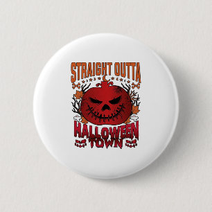 Straight Outta Halloween Town Red Pumpkin Ghosts L Button