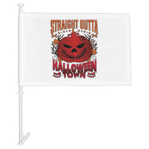 Straight Outta Halloween Town Red Pumpkin Ghosts L Car Flag