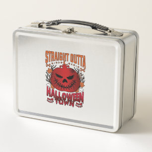 Straight Outta Halloween Town Red Pumpkin Ghosts L Metal Lunch Box