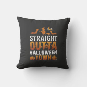 Straight Outta Halloween Town Witch Moon Bats Pump Throw Pillow
