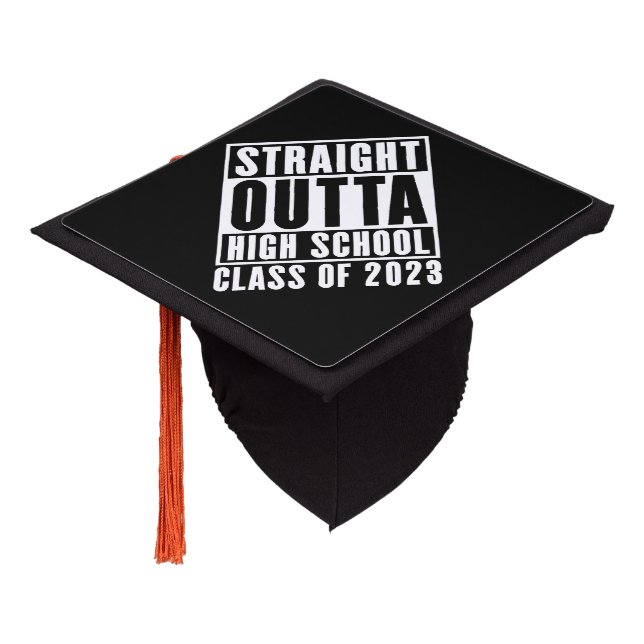 Straight Outta High School Class of 2023 Graduation Cap Topper (Angled)