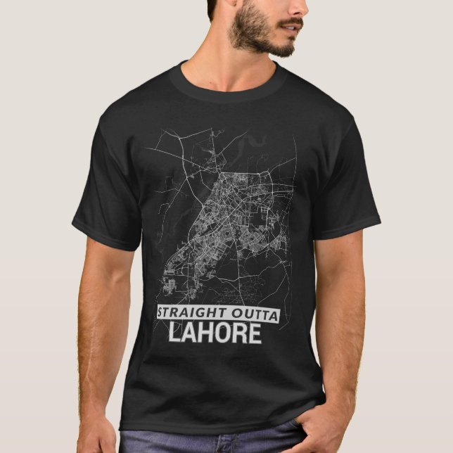 Straight Outta Lahore city map (LARGE PRINT) T-Shirt (Front)