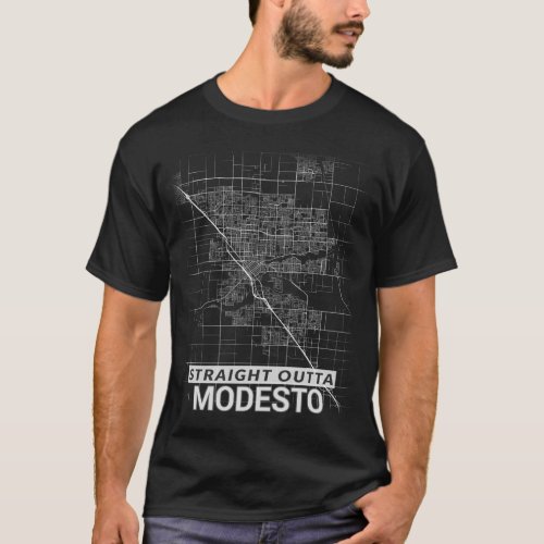 Straight Outta Modesto city map LARGE PRINT T_Shirt
