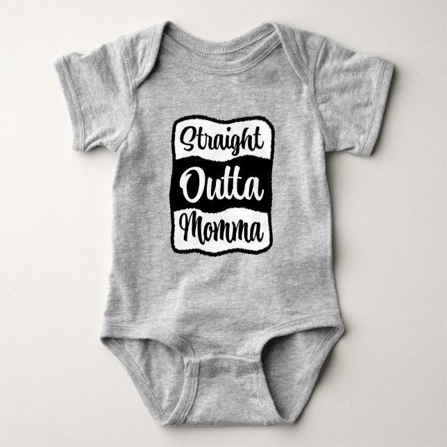 Straight Outta Momma Typography Baby Bodysuit (Front)