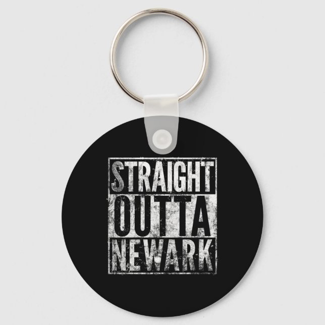 Straight Outta Newark New Jersey Distressed Effect Keychain (Front)