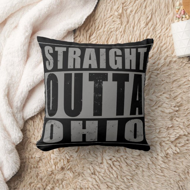 Straight Outta Ohio Word Art Throw Pillow (Blanket)
