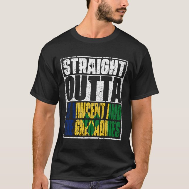 Straight Outta St Vincent and the Grenadines Flag T-Shirt (Front)