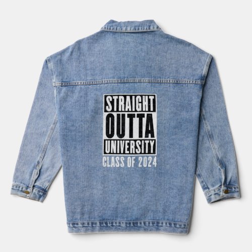 Straight Outta University 2024 Distressed  Denim Jacket