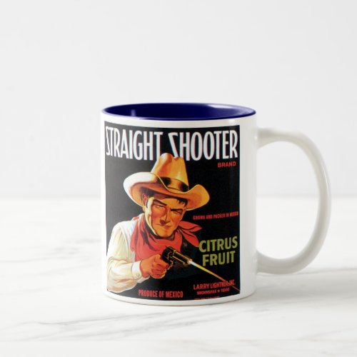 Straight Shooter Citrus Fruit Vintage Crate Label Two_Tone Coffee Mug