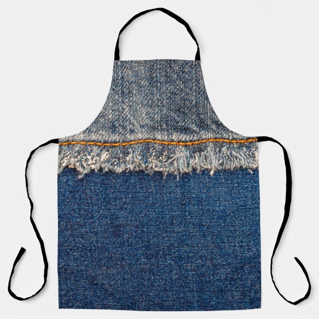 Straight stitch with orange thread on bleached den apron (Front)