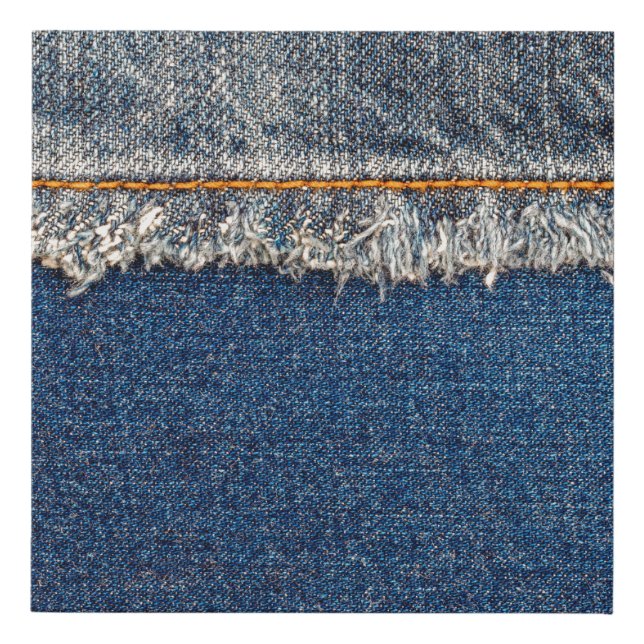 Straight stitch with orange thread on bleached den faux canvas print (Front)
