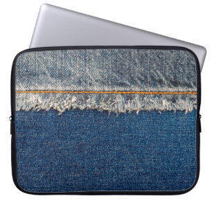 Straight stitch with orange thread on bleached den laptop sleeve