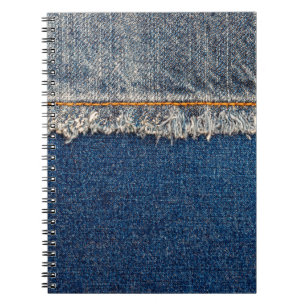 Straight stitch with orange thread on bleached den notebook