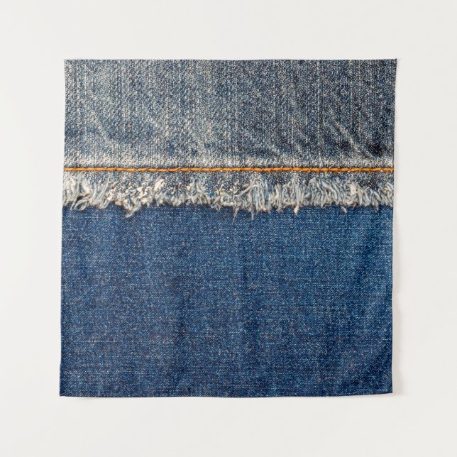 Straight stitch with orange thread on bleached den tapestry (Front)