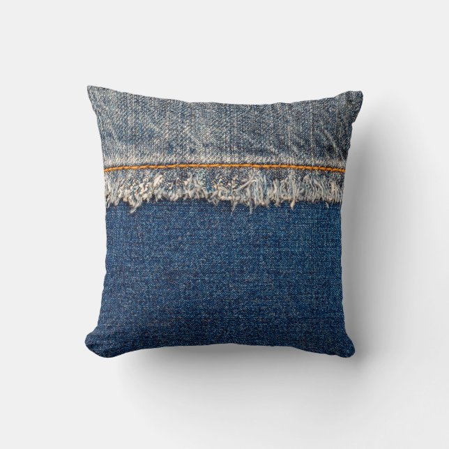 Straight stitch with orange thread on bleached den throw pillow (Front)