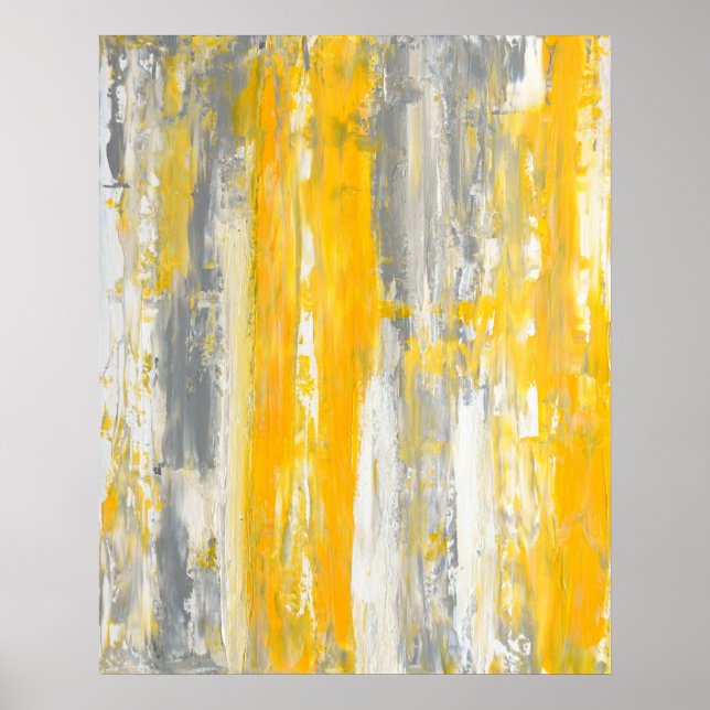'Straighten It Out' Gray and Yellow Abstract Art Poster (Front)
