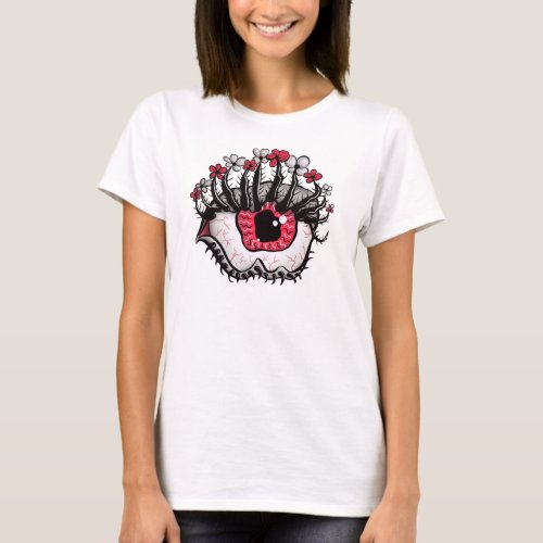 Strained Red Eye with Floral Eyelashes T_Shirt