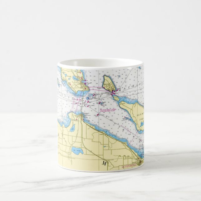 Straits of Mackinac Nautical Chart Coffee Mug (Center)