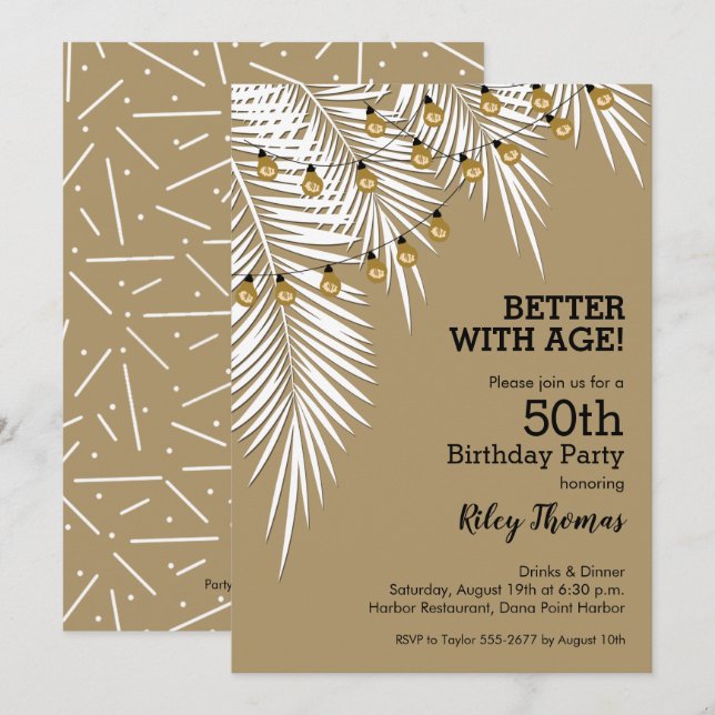 Strand of Lights on Palm Tree Birthday Party Invitation (Front/Back)