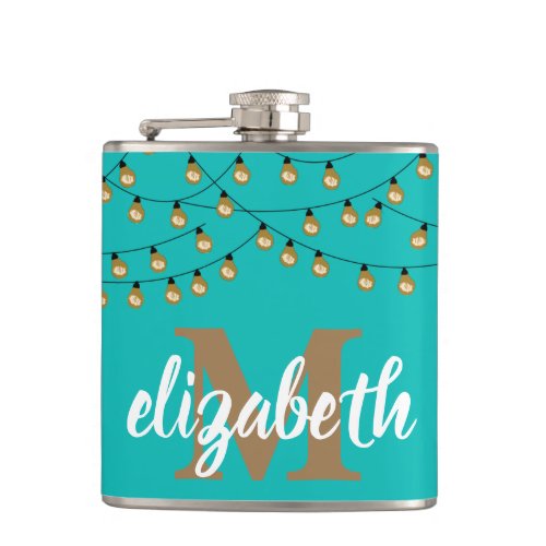 Strand of Lights Turquoise Personalized Flask