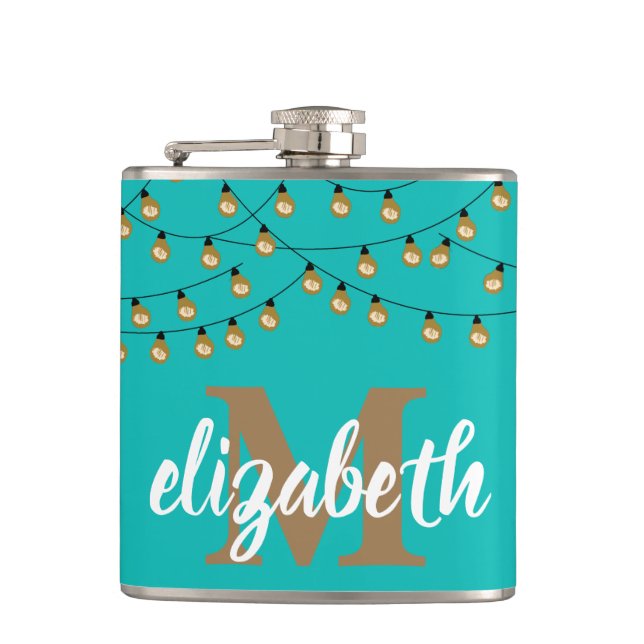 Strand of Lights Turquoise Personalized Flask (Front)