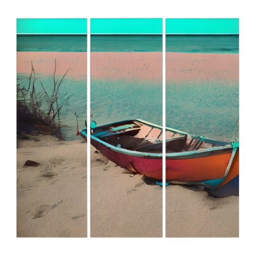 Stranded Boat on a Sandy Beach  AI Generated Art