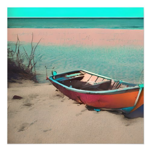 Stranded Boat on a Sandy Beach  AI Generated Art Photo Print