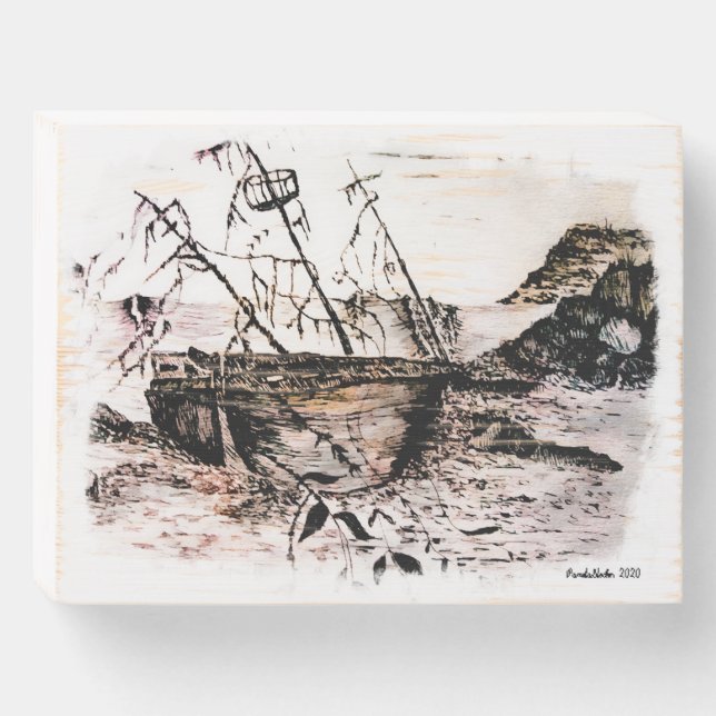 Stranded ship of years long past wooden box sign (Front Horizontal)