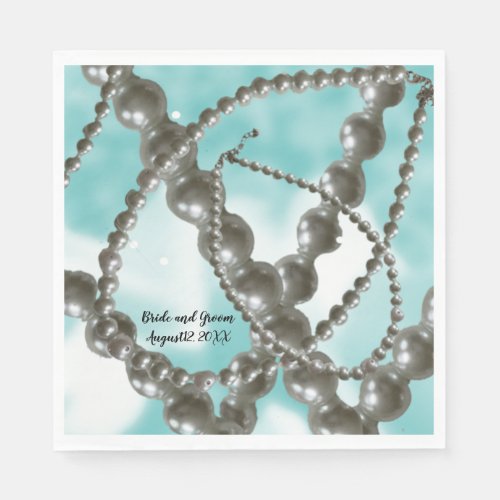 Strands of Pearls Aqua Wedding Paper Napkins