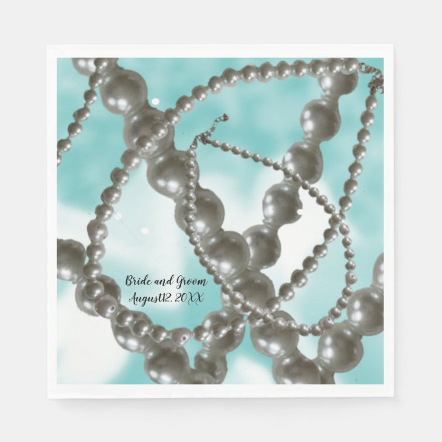 Strands of Pearls Aqua Wedding Paper Napkins (Front)