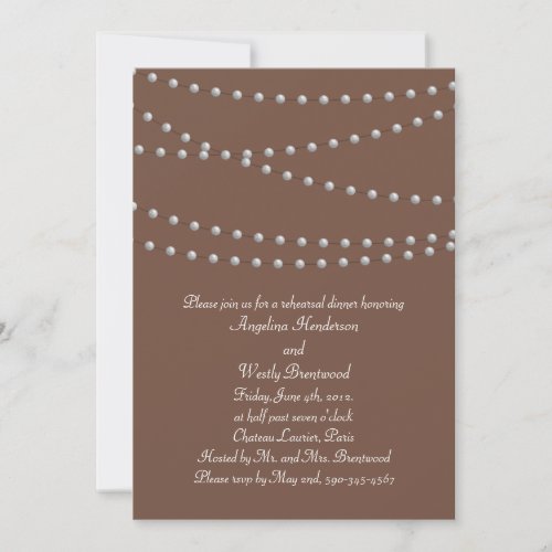 Strands of Pearls on Brown Rehearsal Dinner Invitation